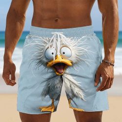 Lustige Tier-Enten 3D-Druck Herren Strandshorts Schnelltrocknend Kordelzug Elastischer Bund Badeshorts Ziegen-Katzen-Grafik Cartoon Sportshorts