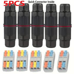 5 Stück IP68 wasserdichter Kabelstecker, schnelle Verbindung, 2 Eingänge, 2 Ausgänge, 3 Eingänge, 3 Ausgänge, elektrischer Klemmenadapter, Kabelstecker