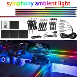 18-in-1 Vollfarbige Streamer-Auto-Ambientebeleuchtung RGB 64 Farben Universelle LED-Innenbeleuchtung Versteckte Acryl-Streifen Symphonie-Atmosphärenlampe