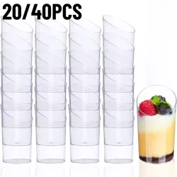 20/40PCS Einweg Dessert Tasse Kunststoff Tasse Gekippt Rund Verkostung Probe Geburtstag Hochzeit Vorspeise Nachmittag Tee Party