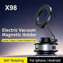 X98 Elektrischer Vakuum-Saugnapf-Autotelefonhalter, 360-Grad-Drehung, starker magnetischer faltbarer Ständer für iPhone 12?16 Pro, Xiaomi, Samsung