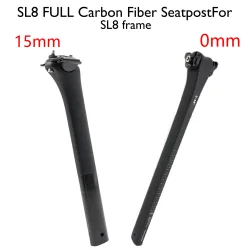 Leichte Carbon-Rennrad-SL8-Sattelstütze, 380 mm Länge, 0 mm/15 m, versetztes schwarzes mattes Finish für Renn- und Performance-Radfahren