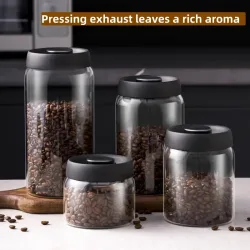 Multi Kapazität Schwarz Deckel Kaffeekanne Manuelle Vakuum Feuchtigkeit-beständig Lagerung Topf Küche Glas Teekanne Kaffee Bean Lagerung Versiegelt glas