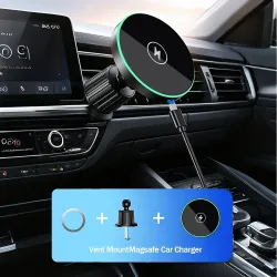 NONE, 30W Schnelles Magnetisches Kfz-Wireless-Ladegerät, LED-Licht Handyhalterung für iPhone 12, 13, 14, 15, 16, 17, Pro Max