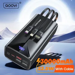 QOOVI 30000 mah Power Bank 22,5 W Schnelle Lade Integrierte Kabel Externe Große Batterie Tragbare Ladegerät Für iPhone Samsung Xiaomi