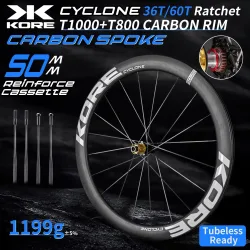 KORE Carbon-Speichenlaufradsatz ? 50 mm ? T1000 Carbonfelgen 36T/60T Ratchet-Nabe XDR/HG 700C Design für ultraleichte Rennrad-Performance