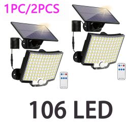 106LED Solar Außen Lichter Motion Sensor Fernbedienung Wand Flut Lampe Sicherheit Wasserdichte Terrasse Garten Garage Zaun Pathway Beleuchtung