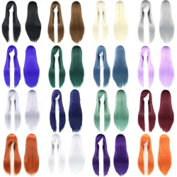 Soowee 80 cm langes Kunsthaar, weiß, lila, Cosplay-Perücken, Party, schwarzes Haar, gerade Perücke, Haarteil für Frauen