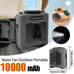 Tragbarer Taillenventilator, 10.000 mAh, mit Powerbank, LED-Beleuchtung, hängender Halsventilator, 5 Geschwindigkeiten, starker Luftstrom, Kühlventilator für Arbeiten im Freien