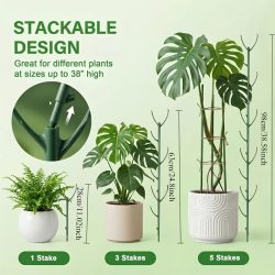 6-teiliges Monstera-Pflanzenstützen-Set, stapelbare hohe Stangen mit Bändern, unterstützen Kletterpflanzenstiele, langlebige Gartenstützen für den Außenbereich