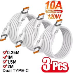 1/3 Stück 10A Kabel 120W Superschnelles Ladekabel Typ C zu Typ C Hochgeschwindigkeits-Datenübertragung für iPhone Samsung Xiaomi Ladekabel