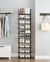SONGMICS Schuhregal mit 10 Ebenen, offener Schuhschrank hoch, Schuhständer schmal, Schuhaufbewahrung, aus Metall, platzsparend