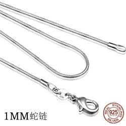 Neue feine 925 Sterling Silber Halskette Frauen, Silber Modeschmuck Schlangenkette 1mm Halskette 16 18 20 22 24