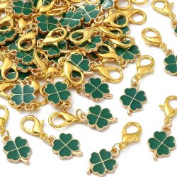 10/20 Stück Glücksbringer mit vierblättrigem Kleeblatt, Karabiner-Schlüsselanhänger für DIY-Schmuckzubehör, Valentinstag, St. Patrick's Day Geschenk