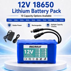 Wiederaufladbarer 12V 18650 Lithium-Akku mit BMS, für Solar, LED-Licht, RC-Modell, Stromversorgung, lange Lebensdauer mit Ladegerät