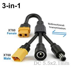 3-in-1 XT60 zu Zwei DC5521 Anschluss Konvertierungskabel, Männlich-Weiblich XT60 Verlängerungsadapterkabel Ladekonvertierungsstecker Stromkabel