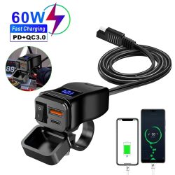 PD QC3.0 Motorrad USB Schnellladegerät 60W Lenker Dual USB Buchse mit Schalter Voltmeter Wasserdicht 12V Netzteil Adapter