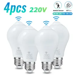 4PCS 20W 18W 15W 12W 9W 6WLampada LED E27 Radar Motion Sensor Glühbirne 189-265V Infrarot Erkennung Smart Lampe Arbeiten in Nacht