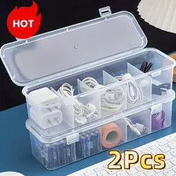2 Stück Große Kabelmanagement-Box mit Deckel 5 Fächer Langlebiger Kunststoff Schreibtisch-Organizer für Zuhause Büro Desktop-Aufbewahrungslösung