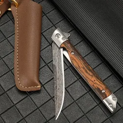 2024 Klappmesser mit Damaskus-Muster, Mehrzweck-Outdoor-Camping, schnell zu öffnendes Taschenmesser, Klappmesser aus Edelstahl
