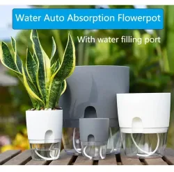 Transparenter doppelschichtiger Kunststoff-Blumentopf, selbstbewässernder Blumentopf, Baumwollseil, Bewässerung, kleiner Blumentopf mit Injektionsanschluss