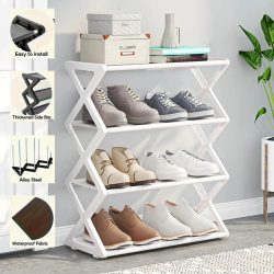4-stufiges, faltbares X-förmiges Schuhregal, platzsparender Organizer ohne Montage, freistehendes Aufbewahrungsregal, für Eingangsbereich, Flur, Kleiderschrank