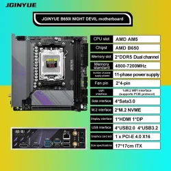 Das JGINYUE AM5-Motherboard unterstützt CPU-Prozessoren der AMD Ryzen 7000-Serie DDR5 Dual-Channel-Speicher RAM ITX B650i Night Devil