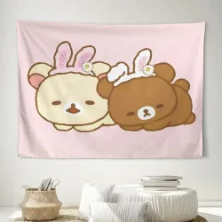 VIKAMA, VIKAMA Wandteppich mit niedlichem Cartoon-Motiv, zwei Bären, flach bedruckt, Wanddekoration für Wohnzimmer und Schlafzimmer, Kinderzimmer, Spielzimmer, Wohnheim
