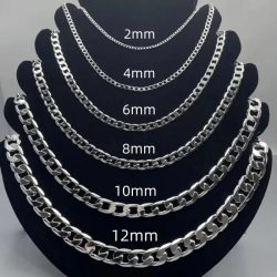 Herren-Halskette aus 925er-Sterlingsilber, 2/4/6/8/10/12 mm, 40?75 cm, Gesichtskette, Karabinerverschluss, für Männer und Frauen, Verlobungsschmuck, Geschenke