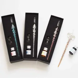 NONE, Kristallglas Tauchstift Geschenkbox Bunte Goldpulver Tinte Unterschrift Stift Set Kreatives Briefpapier Geschenke für Freunde Klassenkameraden