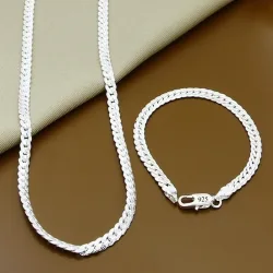 Edle Marken 5MM Flachkette 925 Sterling Silber Armbänder Halsketten Schmucksets für Herren Damen Mode Hochzeitsgeschenke