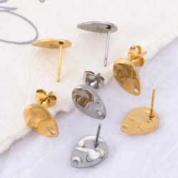 10 Stück Wassertropfen-Ohrringbasis aus Edelstahl mit gewellter Oberfläche für DIY-Anhänger, Ohrringe, Schmuckherstellung, Zubehör