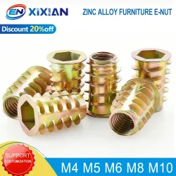 Möbel-E-Mutter aus Zinklegierung, M4, M5, M6, M8, M10, Holzbearbeitungseinsätze, Mutter, Gewindeeinsatz, Muttern, Gewinde innen und außen, Mutter für Bett