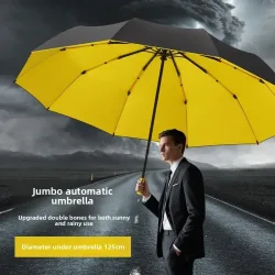125CM Dreifach Faltbarer Doppellagiger Doppelkiel Übergroßer Herren-Regenschirm Sonnenschutz Extra Faltbarer Regenschirm für Outdoor und Alltag