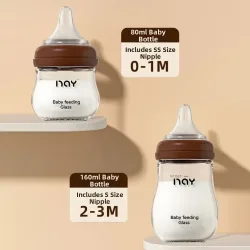 Glas-Babyflasche, Anti-Erstickung, Anti-Blähungen, Neugeborenen-Flasche, 80/160 ml, Silikon-Nippel, Säuglingsmilchflasche, 0?3 Monate