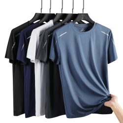 CHRLCK Herren-Lauf-T-Shirts, schnell trocknend, atmungsaktiv, zum Wandern, Angeln, weiche Elastizität, Outdoor-Sport, kurzes Hemd, Sommer