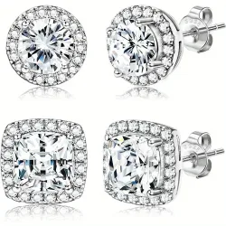 1 Paar silberne Zirkonia Ohr stecker runde quadratische Diamant Ohr stecker für Frauen Männer
