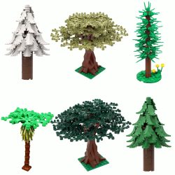 MOC-Pflanzen- und Baumteile: Grünes Gras, Kiefern, Blattblumen und Stadtbausteine-Zubehör ? Blockset zum Zusammenbauen
