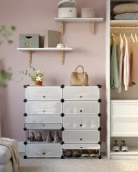 SONGMICS Schuhregal, DIY, Schuhschrank mit Tür, 10 Ebenen, aus PP-Kunststoff, Schuhablagen, mit Gummihammer und Umkippschutz