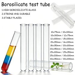 5 Stück Borosilikat-Reagenzgläser mit rundem Boden, hitzebeständiges Klarglas für Experimente, Pflanzenvermehrung und Feiertagsdekoration