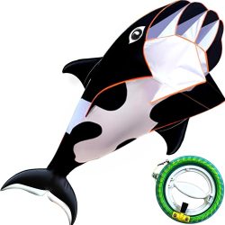 Neu eingetroffen: Outdoor Fun Sports Single Line 57 Zoll schwarze Software Wal-/Delfindrachen-/Tierdrachen mit 14-cm-Rad, gut fliegend