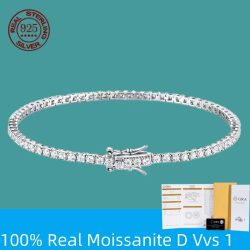 100 % S925 Sterling Silber 2?6 mm echtes Moissanit-Tennis-Armband für Frauen, Hochzeitsschmuck, Weihnachten, exquisites Geschenk