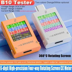 B10 DC 4,5?50 V Typ C Multifunktions-Digitalanzeige DC-Spannung Amperemeter Leistungsmesser Handy-Ladetester 600 W 12 A max