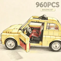 960 Teile MOC Kreatives Auto Klassisches Gelbes Retro-Fahrzeug Heimdekorationsmodell Baukasten Fahrzeugbausteine Geschenk für Feiertage und Partys Sammlerstück