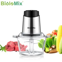 BioloMix Küchenmaschine mit 1,8 l Fassungsvermögen und Fleischwolf-Aufsatz, zwei Geschwindigkeiten zum Hacken von Gemüse, Zwiebeln, Knoblauch, Babynahrung
