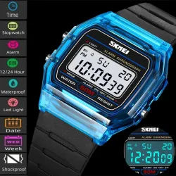 Skmei Frauen Digitaluhren Mode transparentes Gehäuse TPU Armband führte wasserdichte Schwimm sport Armbanduhr weiblichen Wecker
