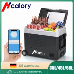 Hcalory Tragbarer Kühlschrank 35L 45L 55L Dual-Zone mit Rädern & Bluetooth 12V/24V 240V Auto-Kompressor-Kühler für Camping und Reisen