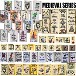 MOC Mittelalterliche Militär Gedruckt Serie Bausteine Street View Wolf Black Eagle Lion Knight Poster Zubehör Ziegel Spielzeug Geschenk