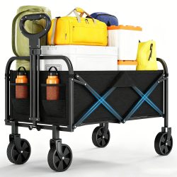 220L Robuster Klappbarer Campingwagen mit Rädern/Verstellbarem Griff/Getränkehaltern für Outdoor und Garten