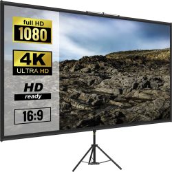 SucceBuy 100-Zoll-Stativprojektorleinwand mit Ständer 16:9 4K HD Tragbare Projektion Heimkino für Innen- und Außenprojektion